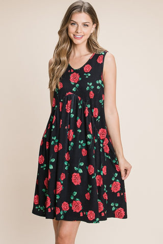 BOMBOM Floral Ruched Tank Dress Trendsi