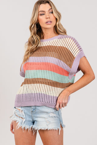 SAGE + FIG Color Block Striped Crochet Sweater Trendsi