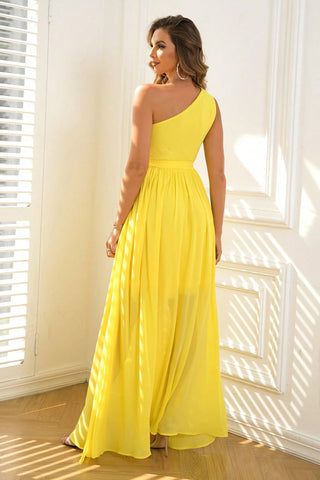 Cutout One-Shoulder Tie Waist Dress Trendsi