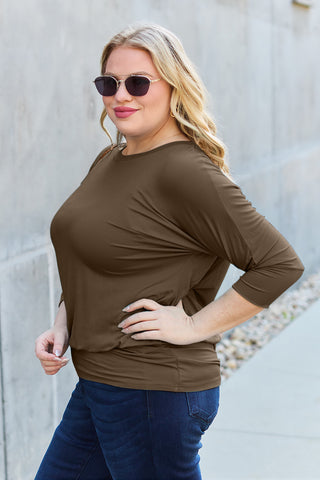 Basic Bae Full Size Round Neck Batwing Sleeve Top Trendsi