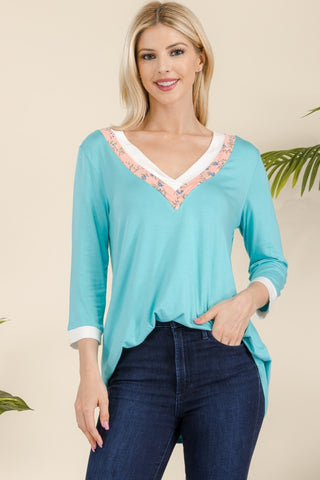 Celeste Full Size V-Neck Contrast T-Shirt Trendsi