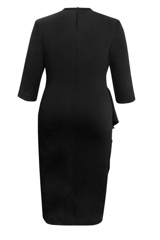 Plus Size Ruffle Trim Round Neck Long Sleeve Dress Trendsi