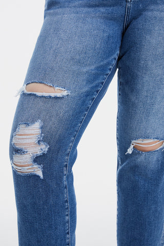 BAYEAS Full Size High Waist Distressed Cat's Whiskers Straight Jeans Trendsi