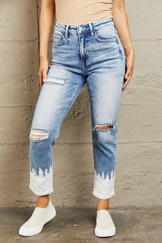 BAYEAS High Waisted Distressed Painted Cropped Skinny Jeans Trendsi