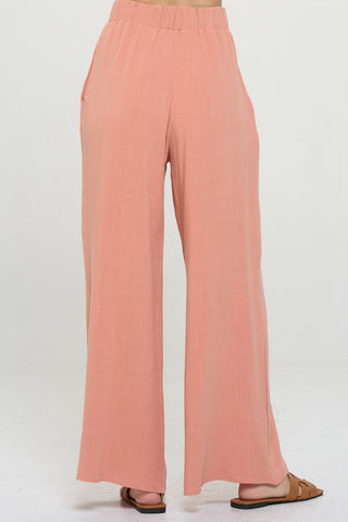 RENEE C Linen Wide Leg Pants with Pockets Trendsi