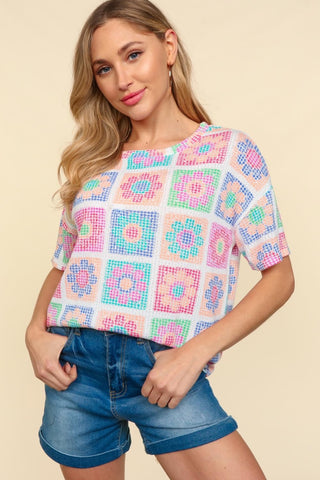 Haptics Flower Print Round Neck Short Sleeve T-Shirt Trendsi