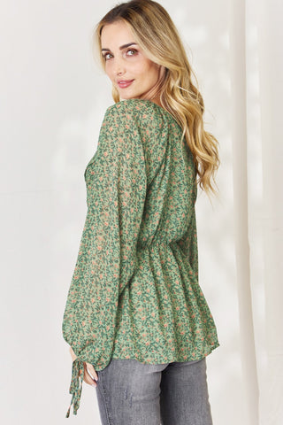 HEYSON Full Size Floral Surplice Peplum Blouse Trendsi