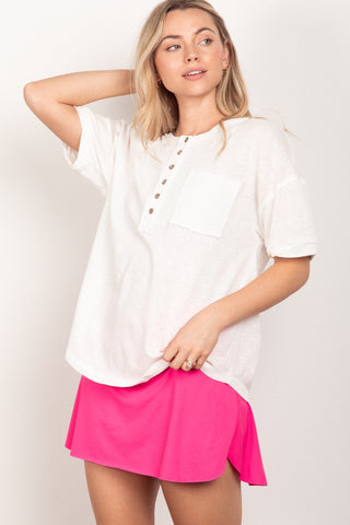 VERY J Twisted Sleeve Band Half Button Top Trendsi