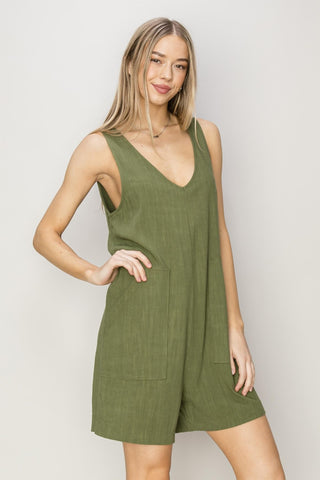 HYFVE V-Neck Sleeveless Romper with Pockets Trendsi