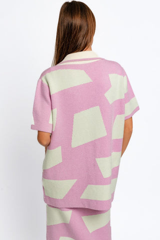 Le Lis Abstract Contrast Short Sleeve Collared Cardigan Trendsi