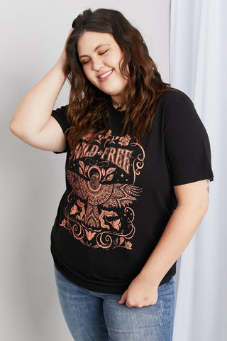 mineB Full Size WILD FREE Graphic Round Neck Tee Trendsi