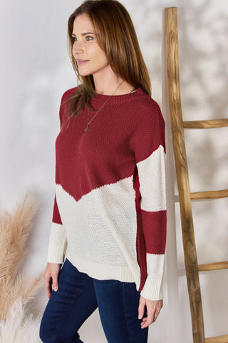 Hailey & Co Full Size Color Block Dropped Shoulder Knit Top Trendsi