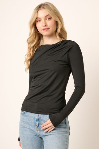 Mittoshop Ruched Long Sleeve Slim Top Trendsi