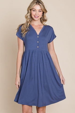 BOMBOM V-Neck Short Sleeve Dress Trendsi