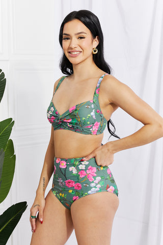 Marina West Swim Take A Dip Twist High-Rise Bikini in Sage Trendsi