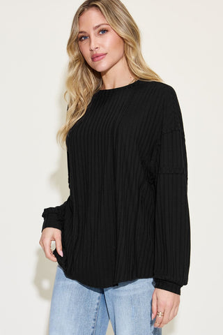 Basic Bae Full Size Ribbed Round Neck Long Sleeve T-Shirt Trendsi