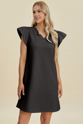 Double Take Full Size Ruffled V-Neck Cap Sleeve Dress Trendsi