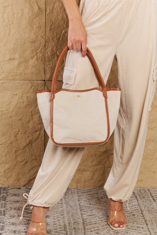 Fame Beach Chic Faux Leather Trim Tote Bag in Ochre Trendsi