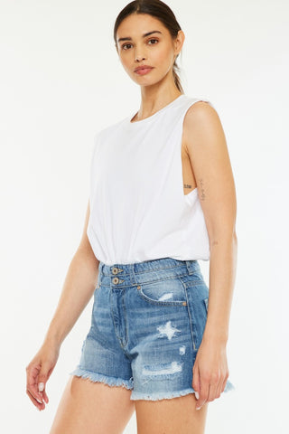 Kancan Full Size High Rise Raw Hem Denim Shorts Trendsi