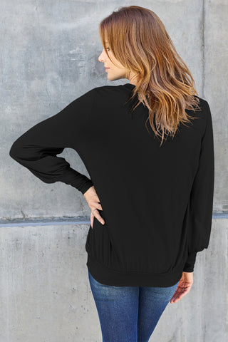 Basic Bae Full Size V-Neck Lantern Sleeve Top Trendsi