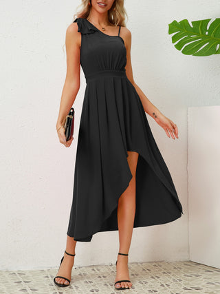 Bow Asymmetrical Neck Sleeveless Dress Trendsi