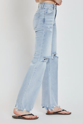 RISEN Full Size High Rise Distressed Wide Leg Jeans Trendsi