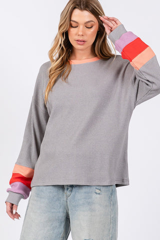 SAGE + FIG Color Block Waffle Knit T-Shirt Trendsi