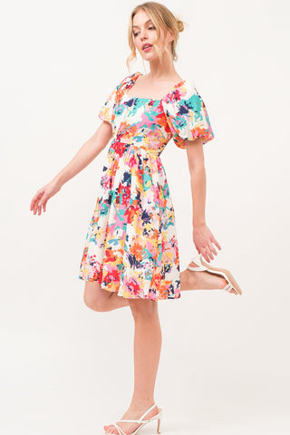 And The Why Square Neck Puff Sleeve Floral Dress Trendsi