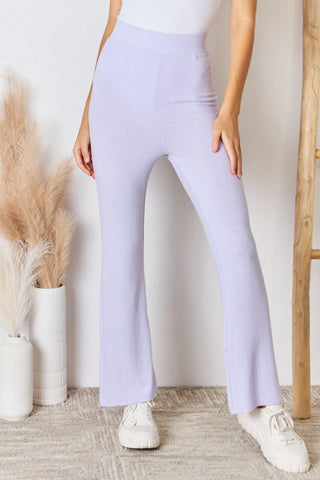 RISEN Full Size High Waist Ultra Soft Knit Flare Pants Trendsi