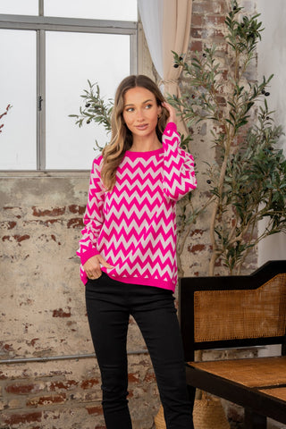 Sew In Love Full Size Wave Stripe Contrast Long Sleeve Sweater Trendsi