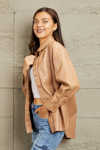 e.Luna Vegan Leather Button Down Shirt Trendsi