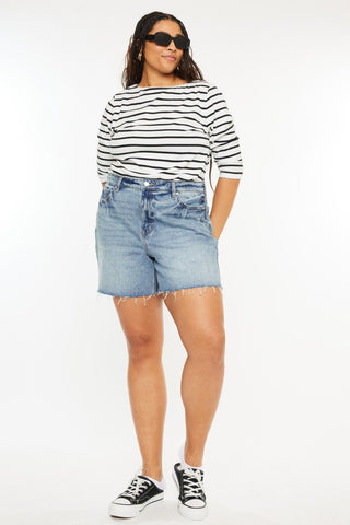 Kancan Full Size Raw Hem High Waist Denim Shorts Trendsi