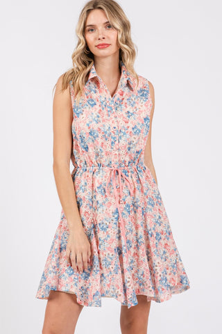 GeeGee Full Size Floral Eyelet Sleeveless Mini Dress Trendsi