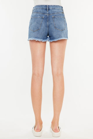 Kancan Distressed Raw Hem High Waist Denim Shorts Trendsi