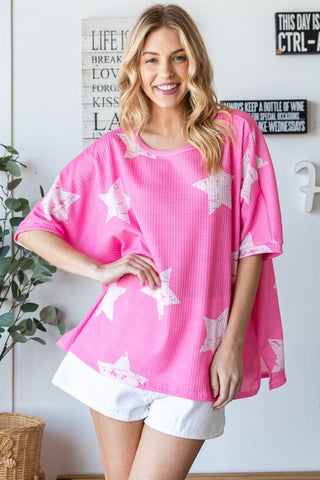 HOPELY Star Pattern Oversized Waffle T-Shirt Trendsi