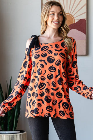 Heimish Pumpkin Print One Shoulder T-Shirt Trendsi