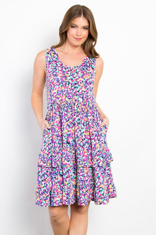 Be Stage Full Size Print Wrinkle Free Ruffled Dress Trendsi