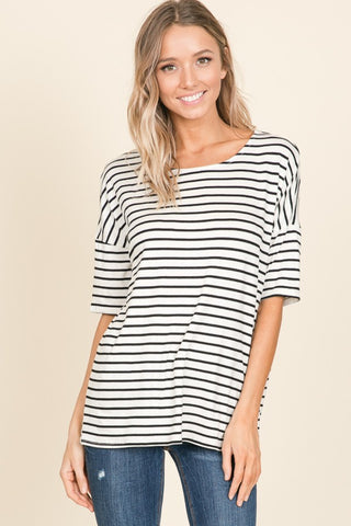 BOMBOM Striped Round Neck T-Shirt Trendsi