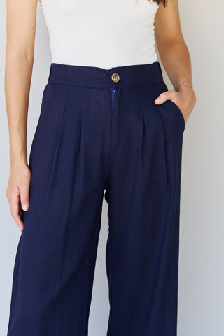 And The Why In The Mix Full Size Pleated Detail Linen Pants in Dark Navy Trendsi