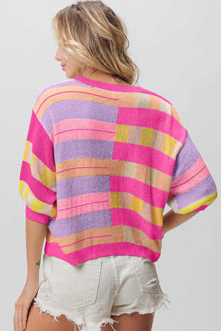 BiBi Multi Color Striped Round Neck Knit Top Trendsi