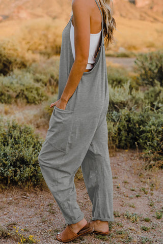 Double Take Full Size V-Neck Sleeveless Jumpsuit with Pockets Trendsi