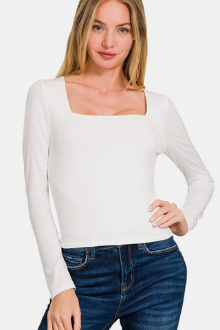 Zenana Square Neck Fitted Long Sleeve T-Shirt Trendsi