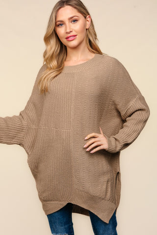 Haptics Full Size Side Slit Texture Asymmetric Sweater Trendsi