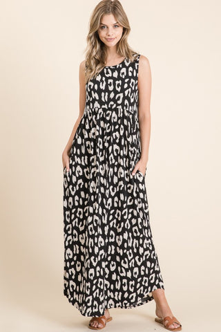 BOMBOM Leopard Maxi Dress with Pockets Trendsi