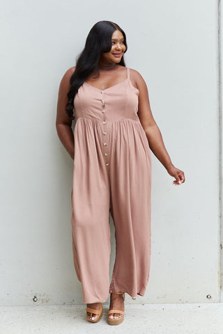 HEYSON All Day Full Size Wide Leg Button Down Jumpsuit in Mocha Trendsi