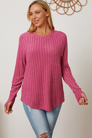 Basic Bae Full Size Ribbed Thumbhole Sleeve T-Shirt Trendsi