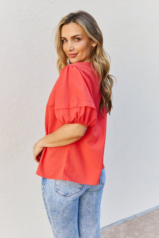 Petal Dew Sweet Innocence Full Size Puff Short Sleeve Top In Tomato Trendsi