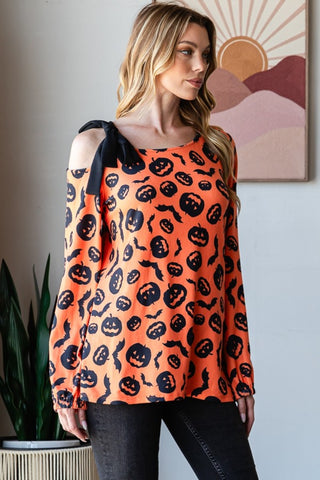 Heimish Pumpkin Print One Shoulder T-Shirt Trendsi