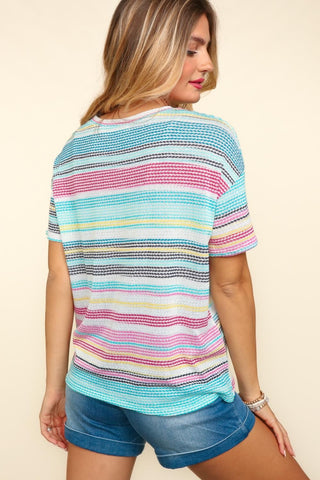 Haptics Waffle Stripe Short Sleeve T-Shirt Trendsi