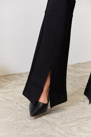 Kancan V-Waistband Slit Flare Pants Trendsi